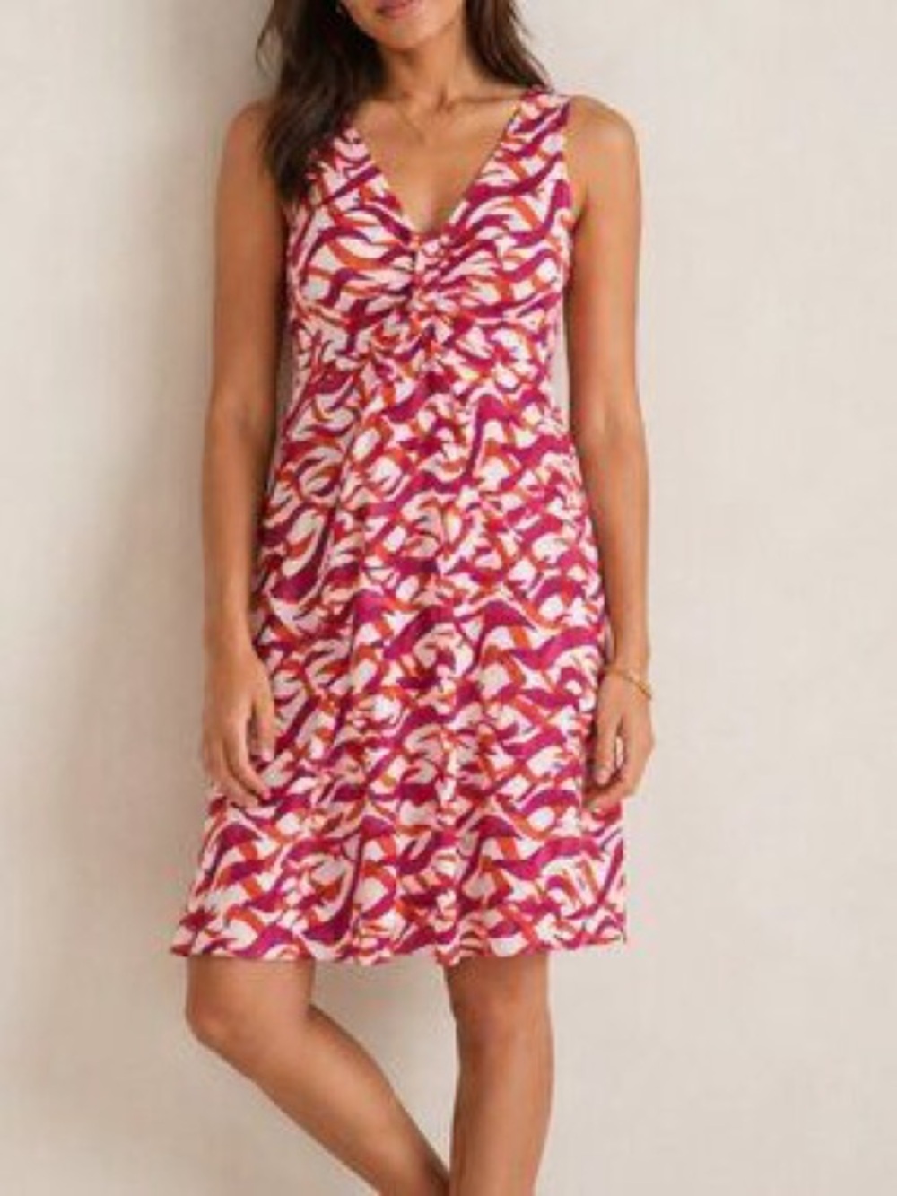 Tommy Bahama Sleeveless V-Neck Knot-Front Pink Print Dress